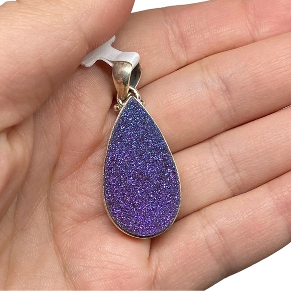 Jewelry - Purple Titanium Druzy Necklace Pendant 925 Solid Sterling Silver